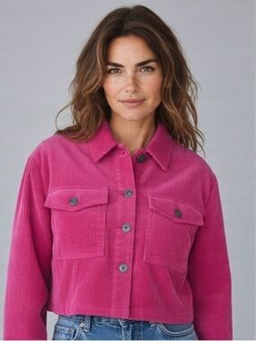 Love Tree Cropped Corduroy Jacket in Hot Pink